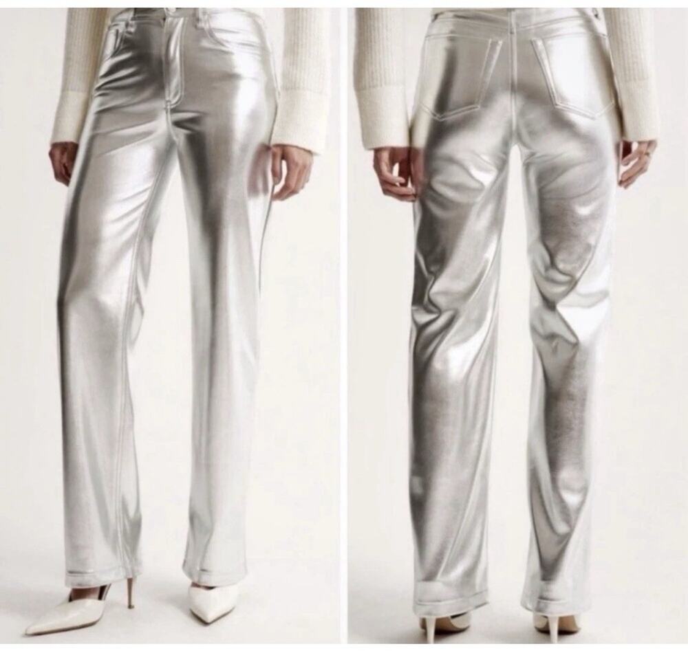 Abercrombie 26/2S 90s Straight Ultra High Rise Vegan Leather Pants Silver B26